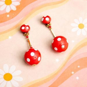 Vintage 60s Mod Clip On Earrings: Orange Polka Dot Dangle