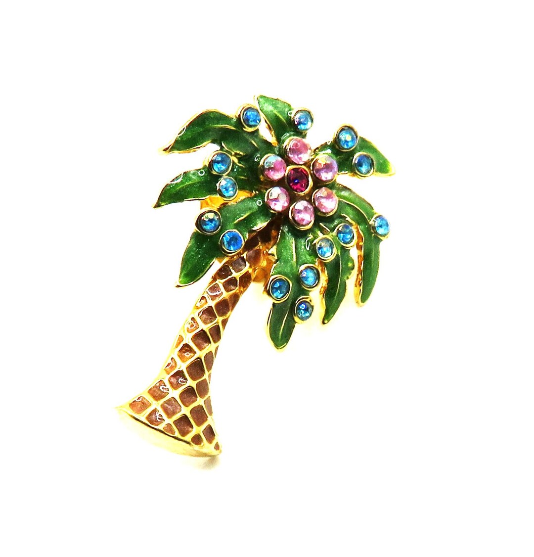 Palm Tree Pin Vintage Palm Tree Lapel Pin Adorned With Rhinestones and Signed N R by ...