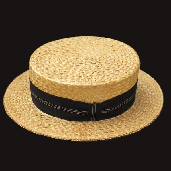 Antique Tiffany Mens Boater straw hat, Antique Mens Skimmer Hat, Size sm/med