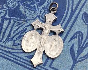 Vintage Catholic Four Way Cross Medal Pendant I Am a Catholic