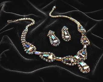 Juliana D and E Aurora Borealis Rhinestone Bib Necklace & Earrings Set
