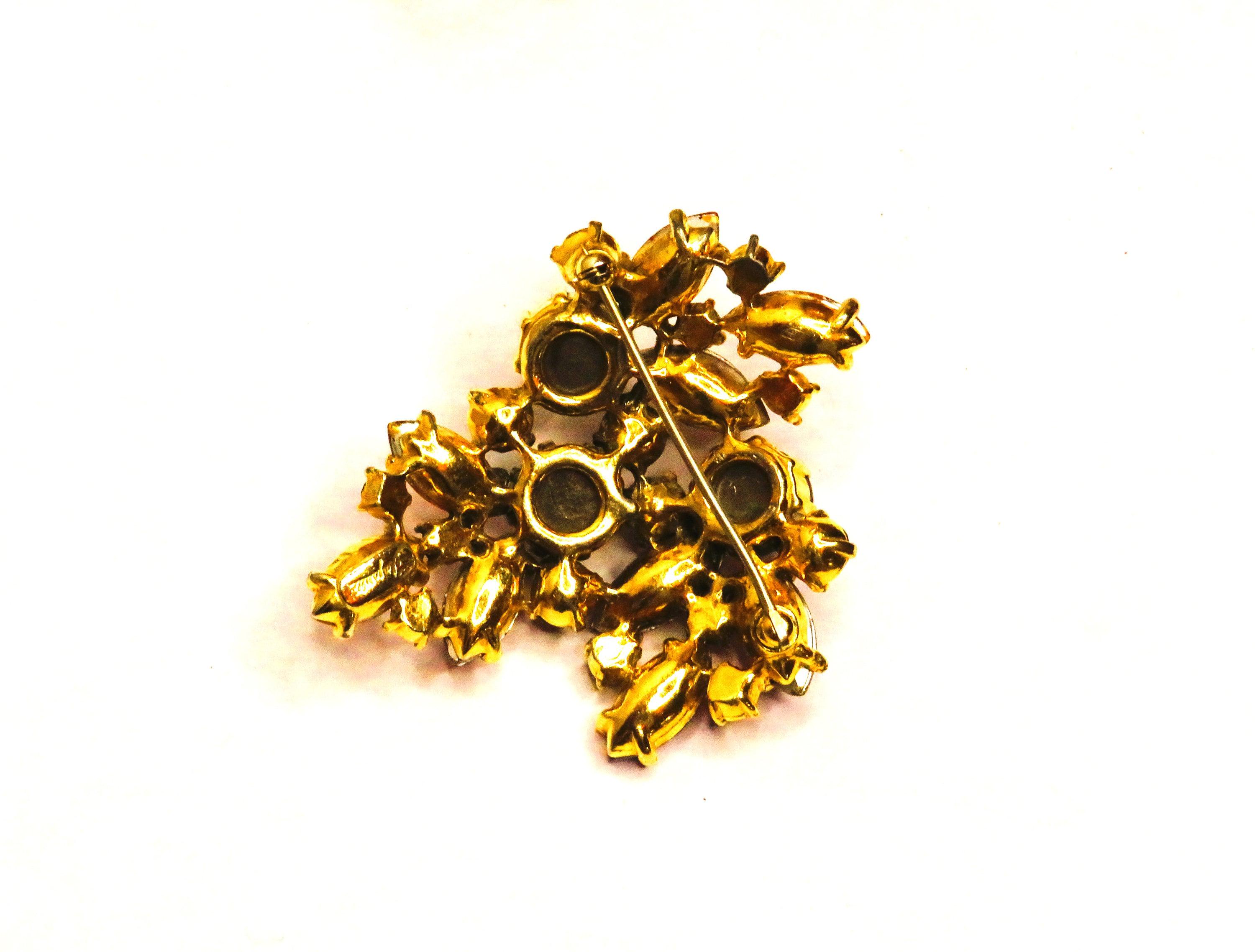 Schiaparelli Vintage Brooch and Earrings Signed Gold-Plated
