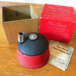 Vintage Pencil Sharpener, Tru Point Rotary Pencil Sharpener from the 1950s with box and paper