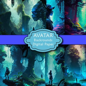 Digital Paper AVATAR Forest Backround: 8 Designs 12 x 12 in - Ready to Print - Excellent Quality