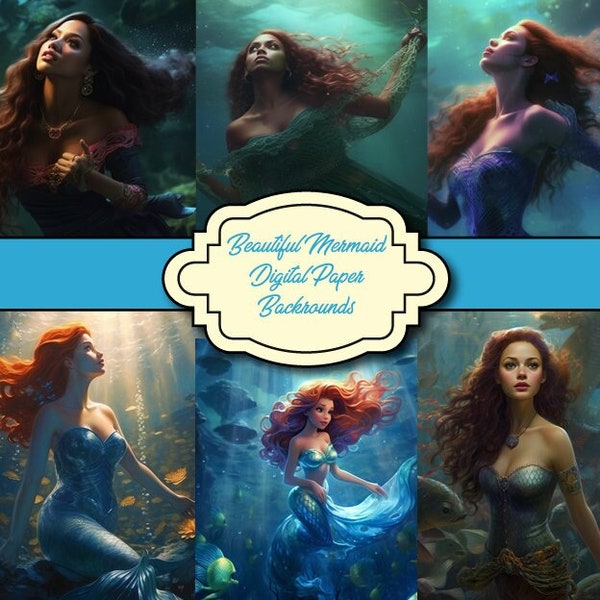 8 Fine art Beautiful Mermaids, Digital Backdrops, Digital Background, Photo Overlays, Textures