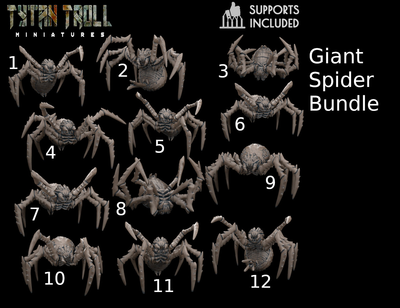 Giant Spider Bundle by -TytanTroll Miniatures- printed in resin - DnD D&D Tabletop