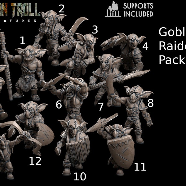 Goblin Raider Pack de -TytanTroll Miniatures- impreso en resina - DnD D&D Tabletop