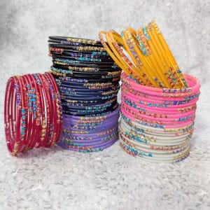 Size 2-6 Small - GLASS Bangles: Matte Colored Bangles with Rainbow Colored Glitter - 12 pieces 1 dozen - Indian Bracelet Set -t200