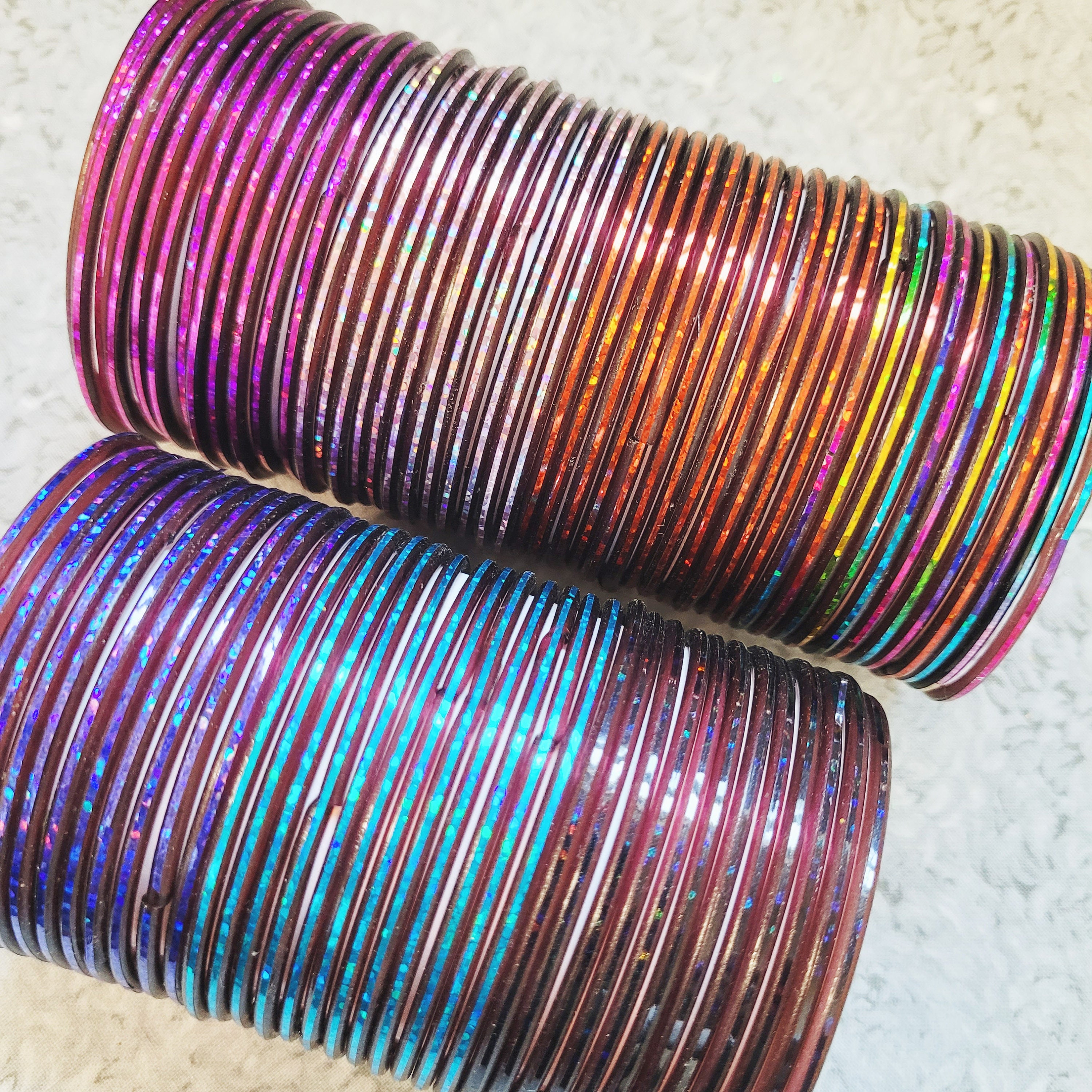 Size 2-6 Small - GLASS Bangles: Dark Base With Brilliant Holographic ...