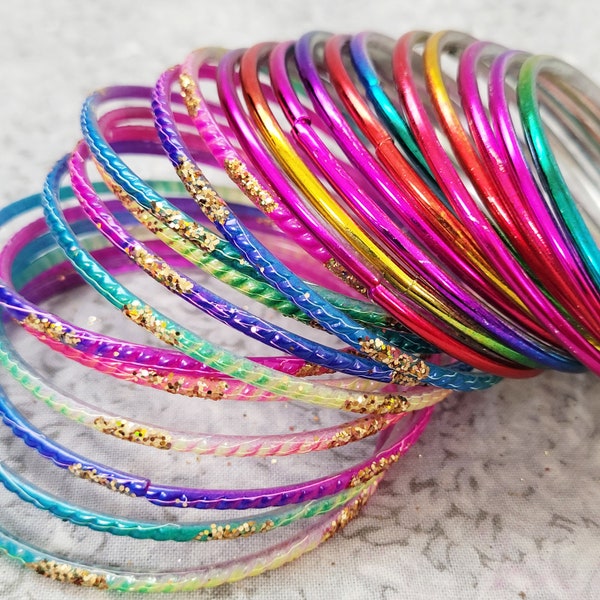 GLASS Bangles: Spectacular Rainbow Bangles - Size 2-10 ML - 12 pieces 1 dozen - Indian Bracelet Set - w4 r6002