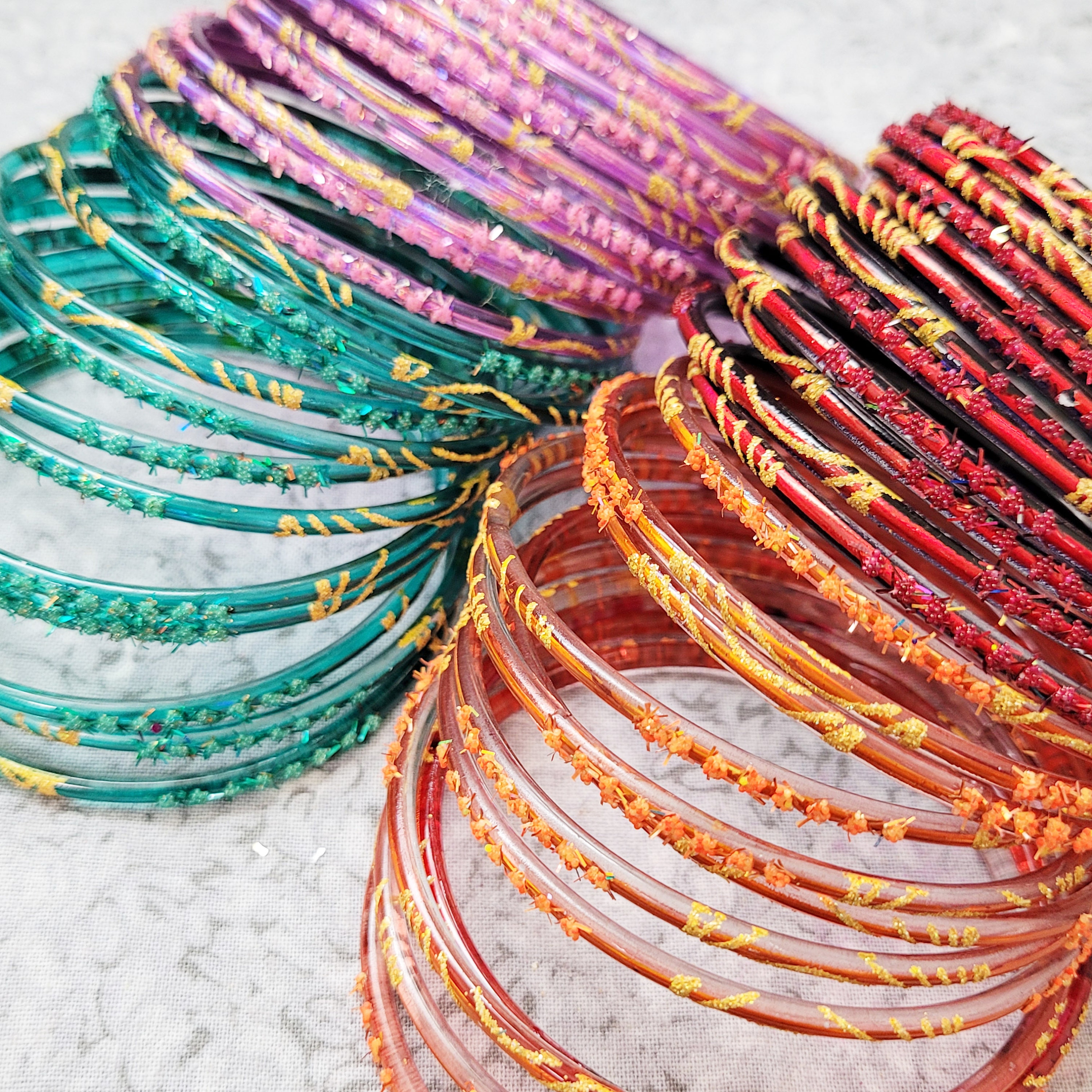 Size 2-10 ML - GLASS Bangles: Brilliant Iridescent Base With Micro