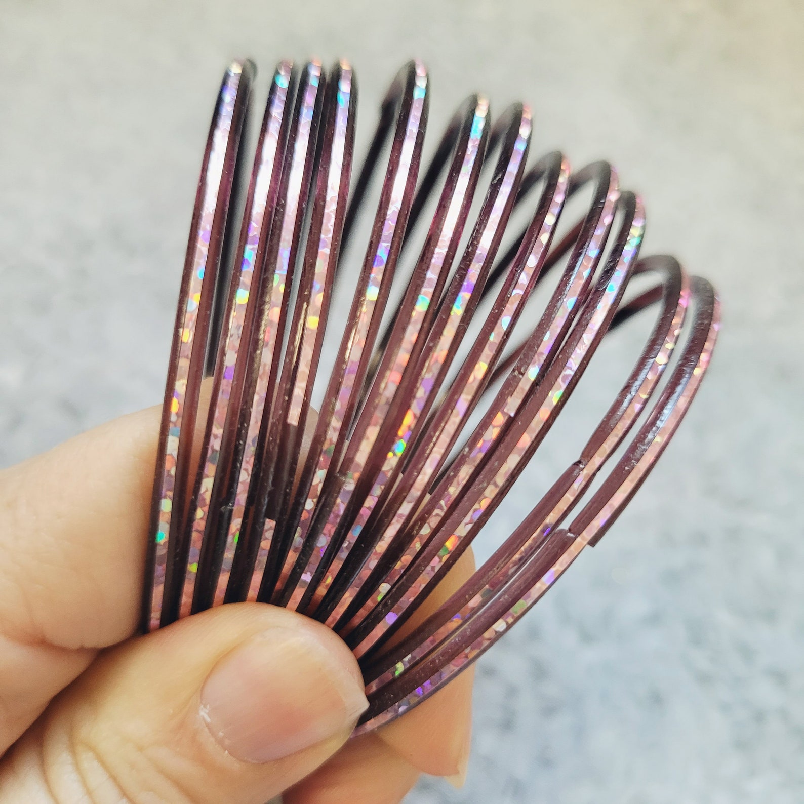 Size 2-6 Small - GLASS Bangles: Dark Base With Brilliant Holographic ...