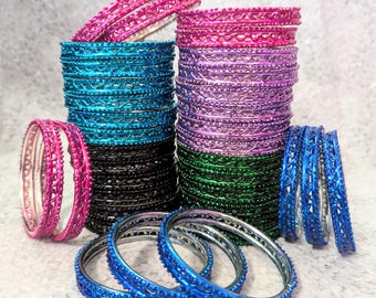 Maat: 2-10 ML – GLAZEN armbanden: dubbele armband eindkapje trouwstijl – 6 stuks – Indiase armbandenset – e700a