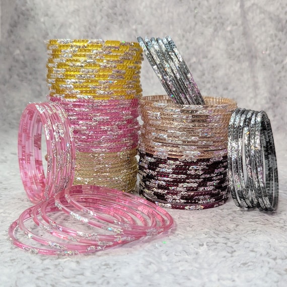 Size 2-6 Small GLASS Bangles: Transparent Painted Base With