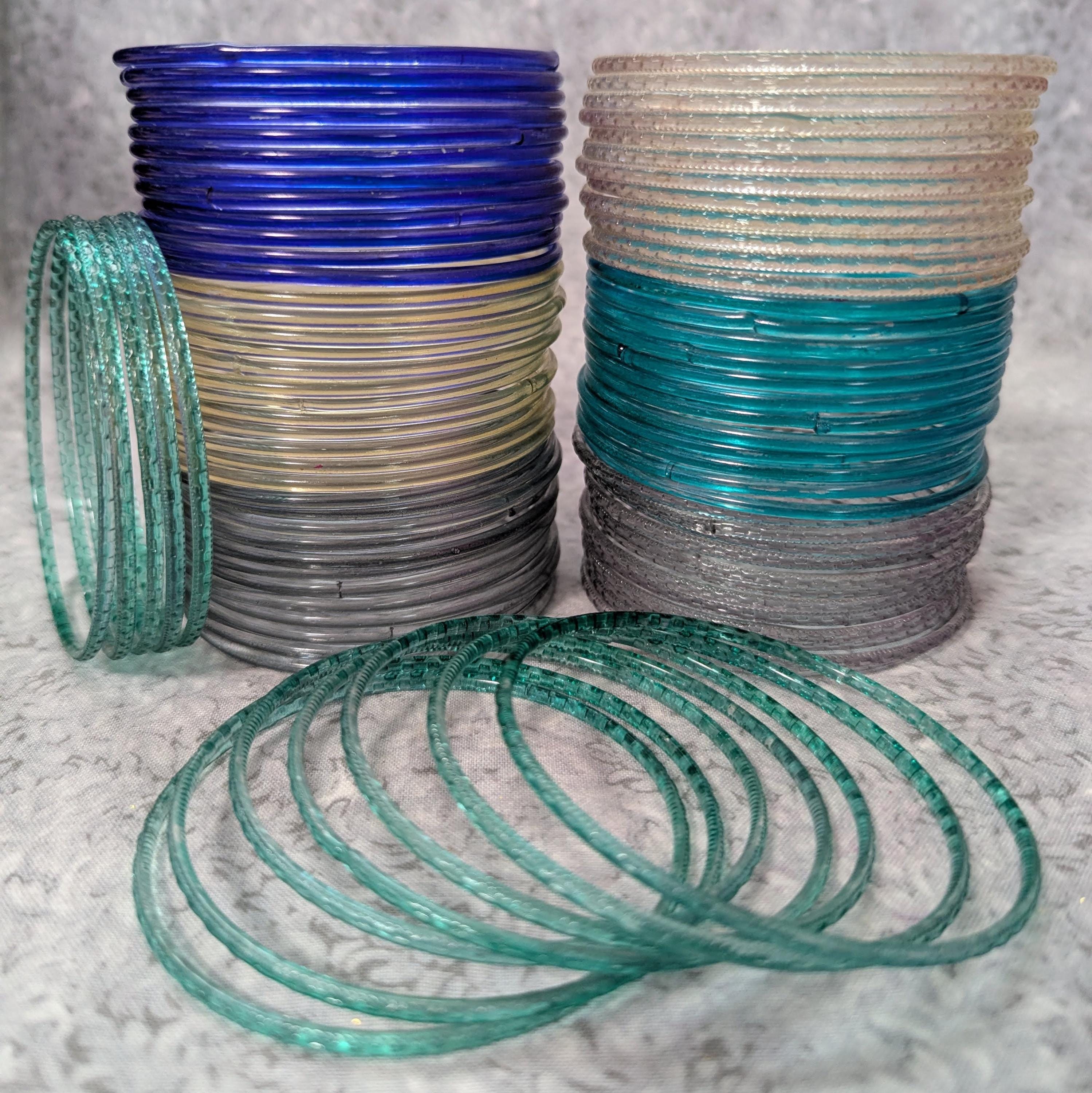 Size 2-12 XL - GLASS Bangles: Plain Transparent Paint Style - 12 pieces 1 dozen - Desi Indian Bracelet Set - pa300a