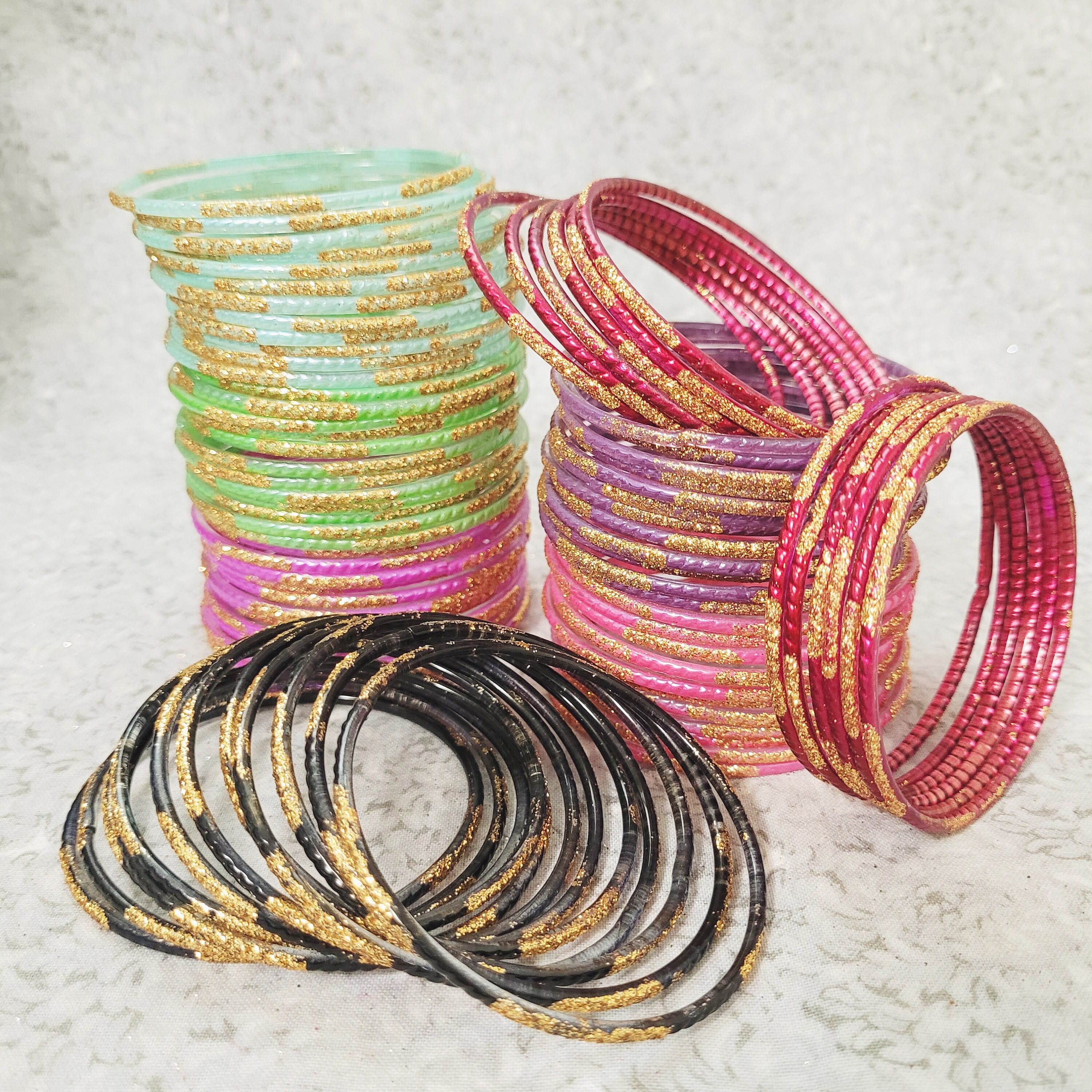 GLASS Bangles Painted Base With Gold Glitter Size 2 6 Small 12 Pieces 1 Dozen Desi Indian Bracelet Set R800 Etsy Canada