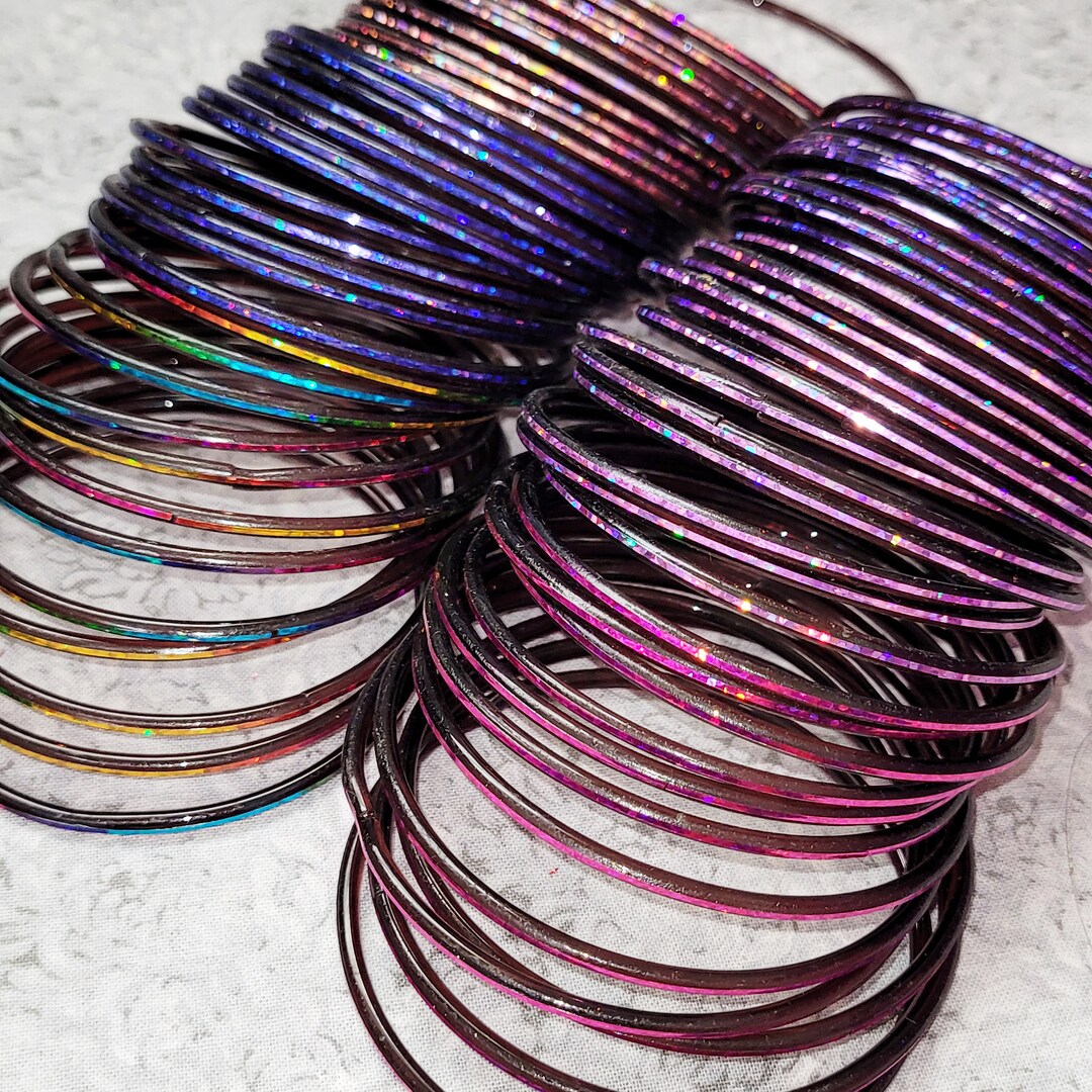 Size 2-10 ML - GLASS Bangles: Dark Base With Brilliant Holographic ...