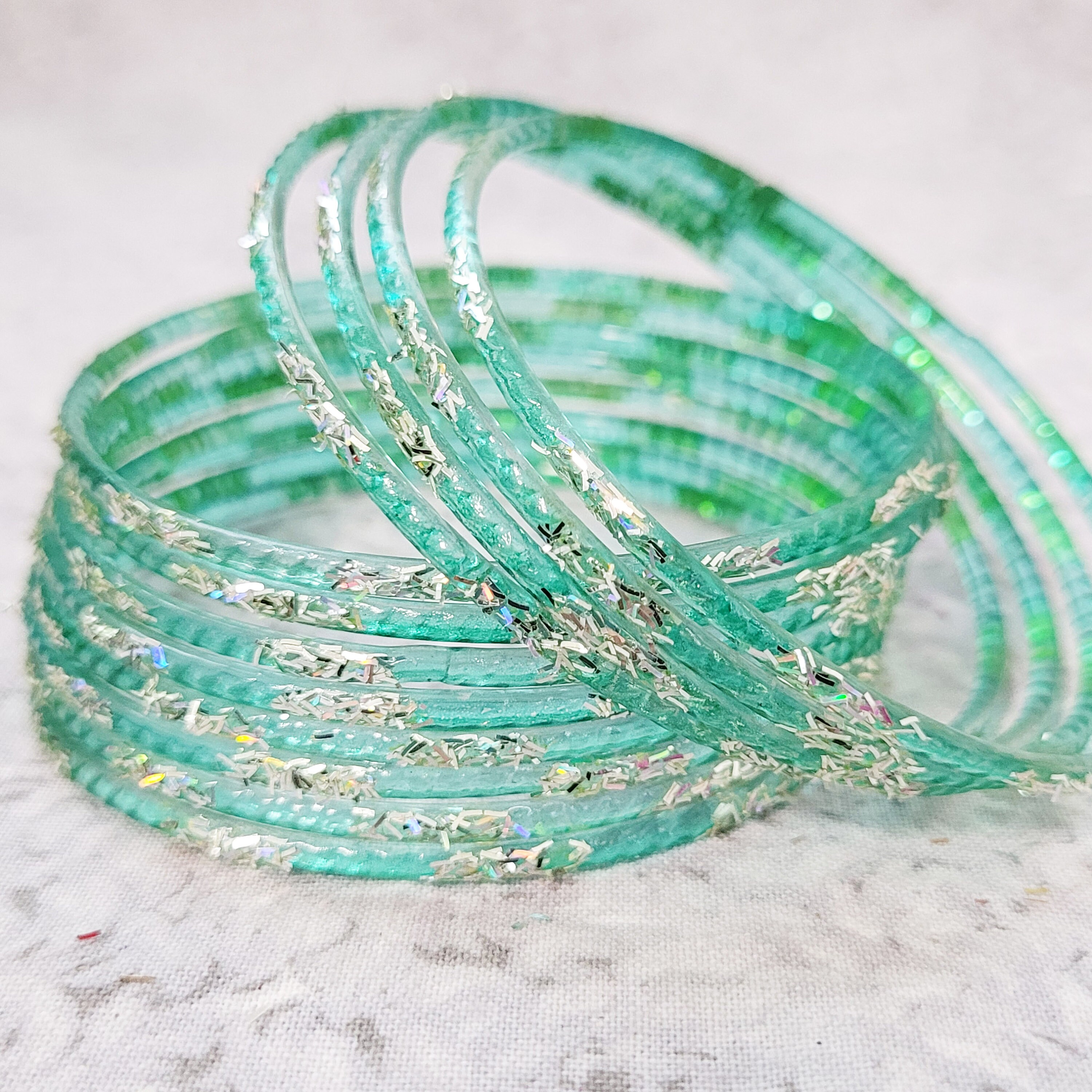 Size 2-10 ML - GLASS Bangles: Transparent Painted Base With Silver 