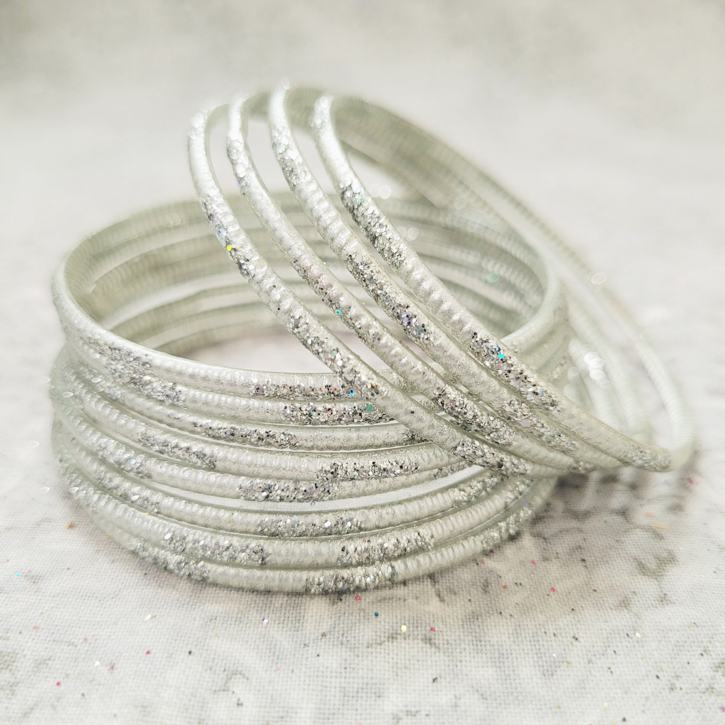 Size 2-6 Small - GLASS Bangles: Painted Base With Colored Glitter