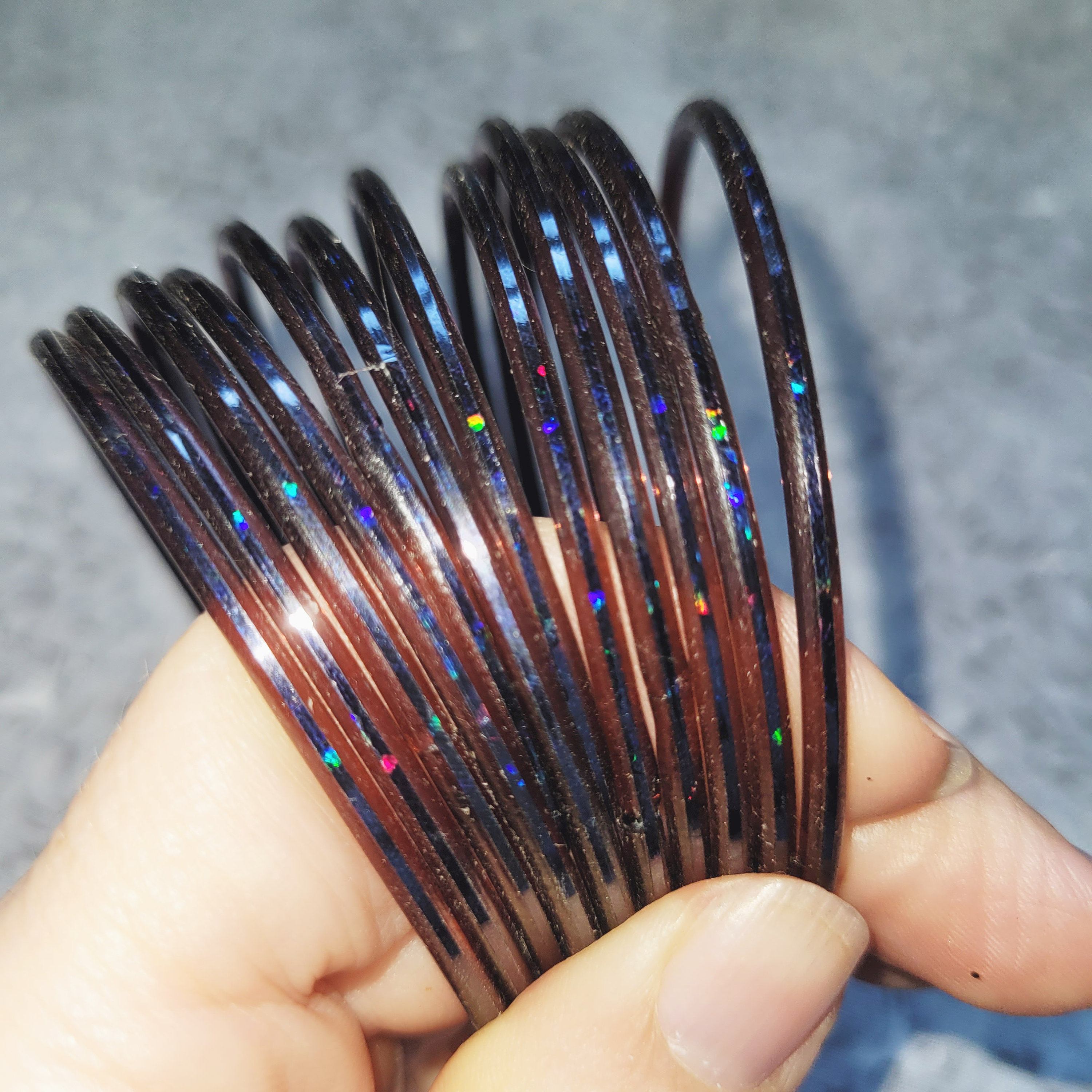 Size 2-6 Small - GLASS Bangles: Dark Base With Brilliant Holographic ...