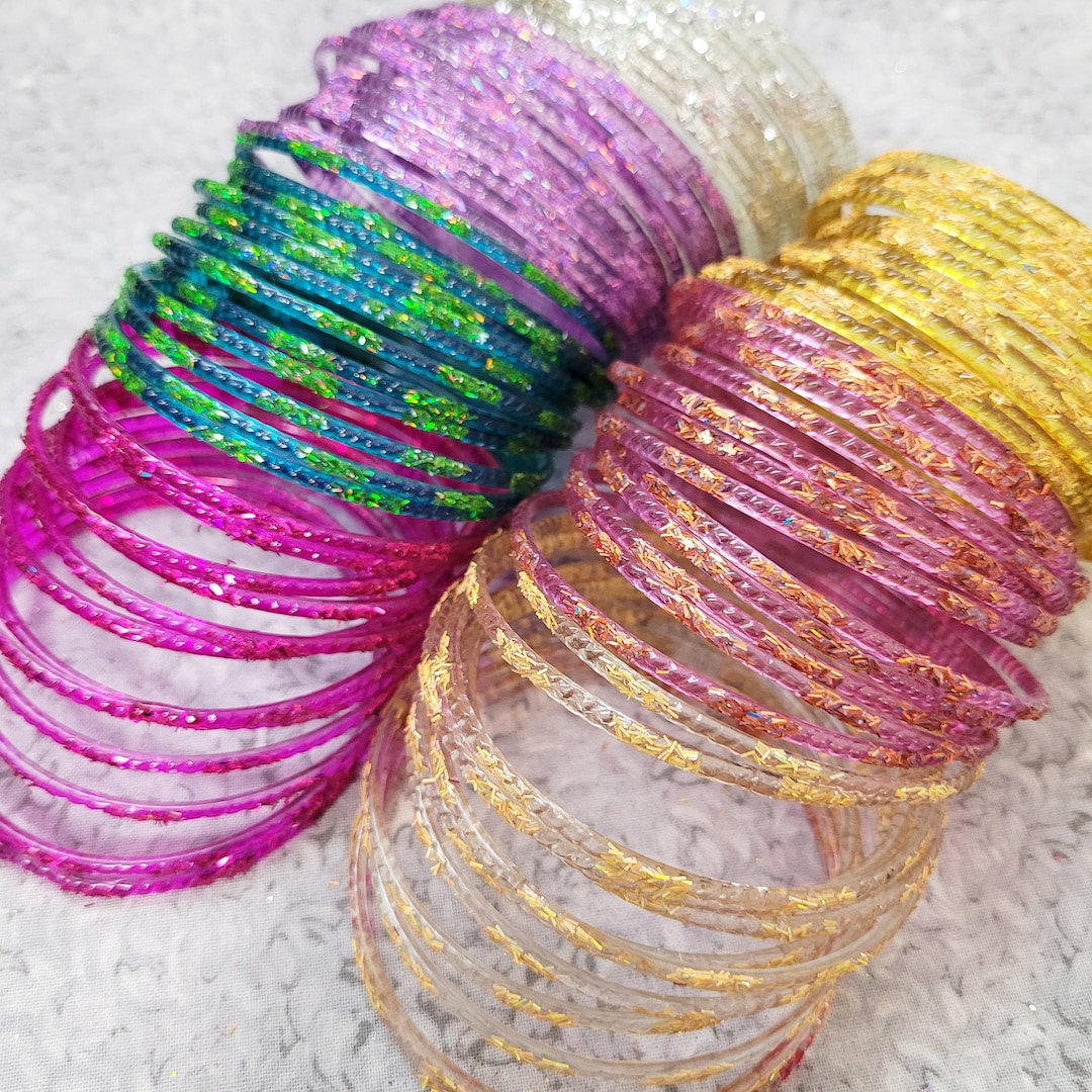 Size 2-10 ML GLASS Bangles: Transparent Painted Base With