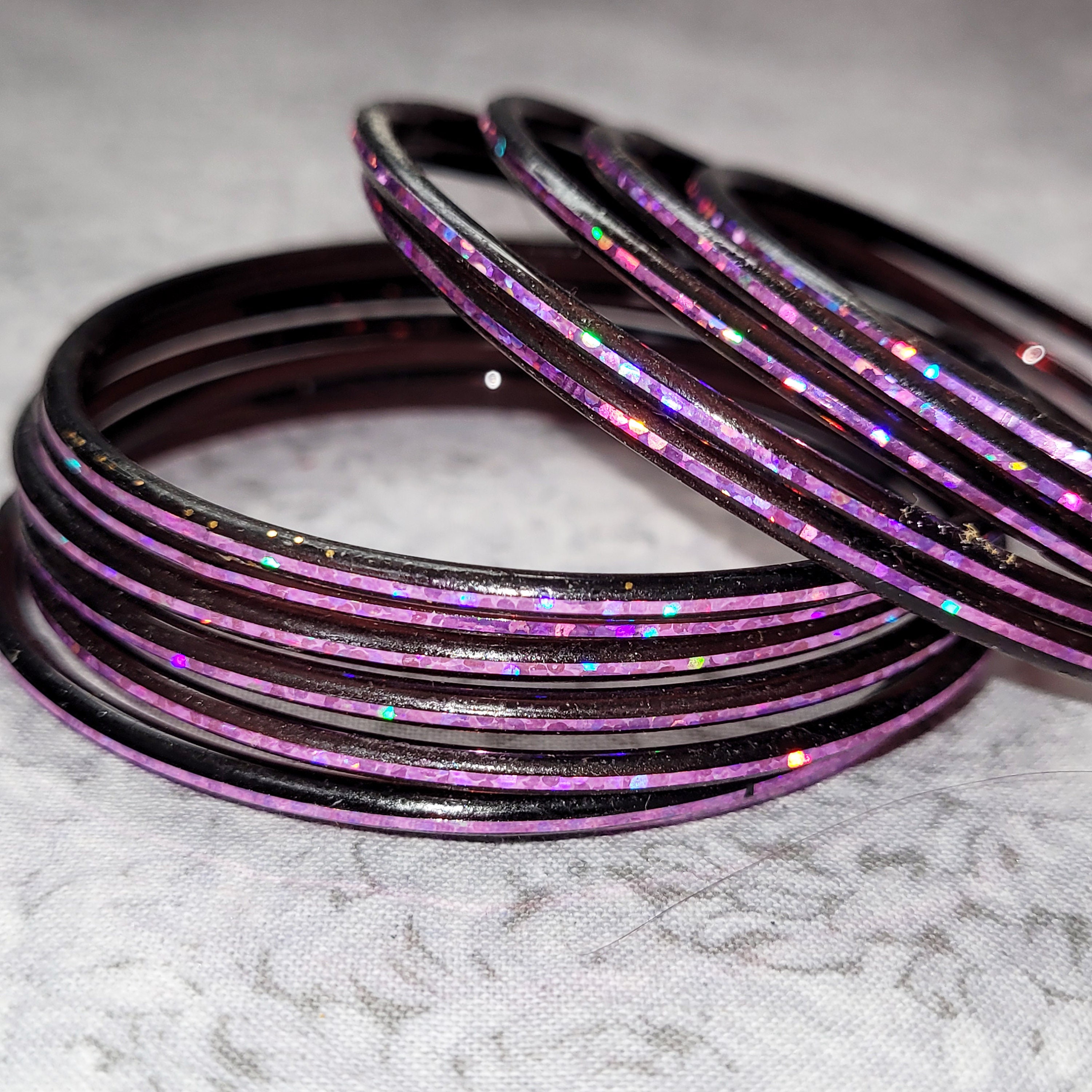 GLASS Bangles: Dark Base With Brilliant Holographic Sparkle Size 2-10 ...