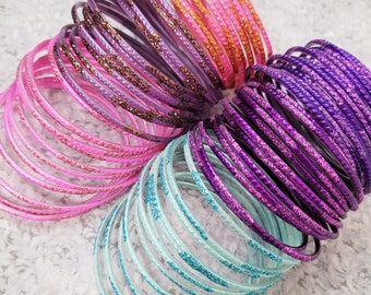 Maat: 2-10 ML – GLAZEN armbanden: geverfde basis met gekleurde glitter – 12 stuks, 1 dozijn – Indiase armbandenset – 700 r