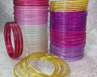 Size 2-12 XL - GLASS Bangles: Plain Transparent Paint Style - 12 pieces 1 dozen - Desi Indian Bracelet Set - pa300b