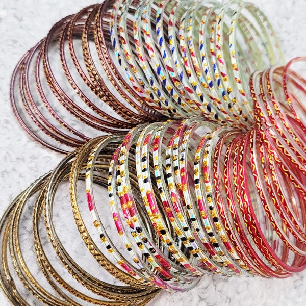 GLASS Bangles: Variety of Specialty Bangles with Holographic Glow - Size 2-10 ML - 12 pieces 1 dozen - Indian Bracelet Set - w500