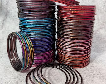 Taille 2-12 XL - Bracelets joncs en VERRE : base sombre avec éclat holographique brillant - 12 pièces 1 douzaine - Ensemble de bracelets indiens Desi - p500b