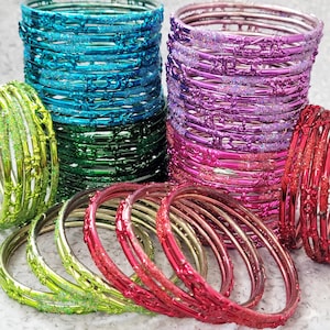 Size 2-10 ML - GLASS Bangles: End-Cap Double Bangles Wedding Style - 6 pieces  - Indian Bracelet Set - f200b