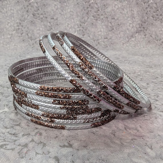 Size 2-12 XL GLASS Bangles: Matte Silver Painted Base With
