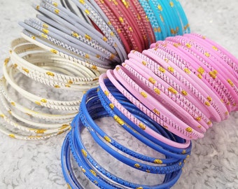 Maat: 2-10 ML – GLAZEN armbanden: klassieke, matgeschilderde basis met gouden glitter – 12 stuks, 1 dozijn – Indiase armbandenset – S600