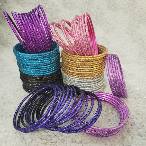 GLASS Bangles: Sparkling Glitter Bangles - Size 2-6 Small - 12 pieces 1 dozen - Desi Indian Bracelet Set - Ra500a