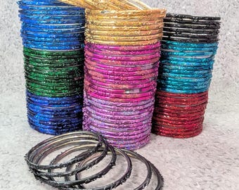 Maat 2-6 klein – GLAZEN armbanden: metallic kleuren met confetti glitter trouwstijl – 12 stuks 1 dozijn – Indiase armbandenset – f300