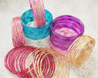 Maat 2-6 klein – GLAZEN armbanden: transparant geverfde basis met kleurrijke confetti-glitter – 12 stuks, 1 dozijn – Indiase armbandenset – ra-2000