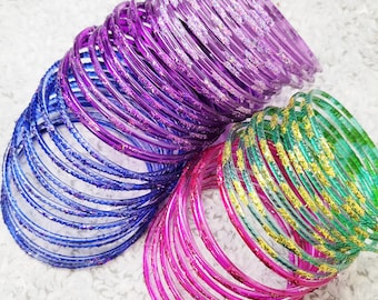 Maat: 2-10 ML – GLAZEN armbanden: transparant geverfde basis met kleurrijke confetti-glitter – 12 stuks, 1 dozijn – Indiase armbandenset – r2000a