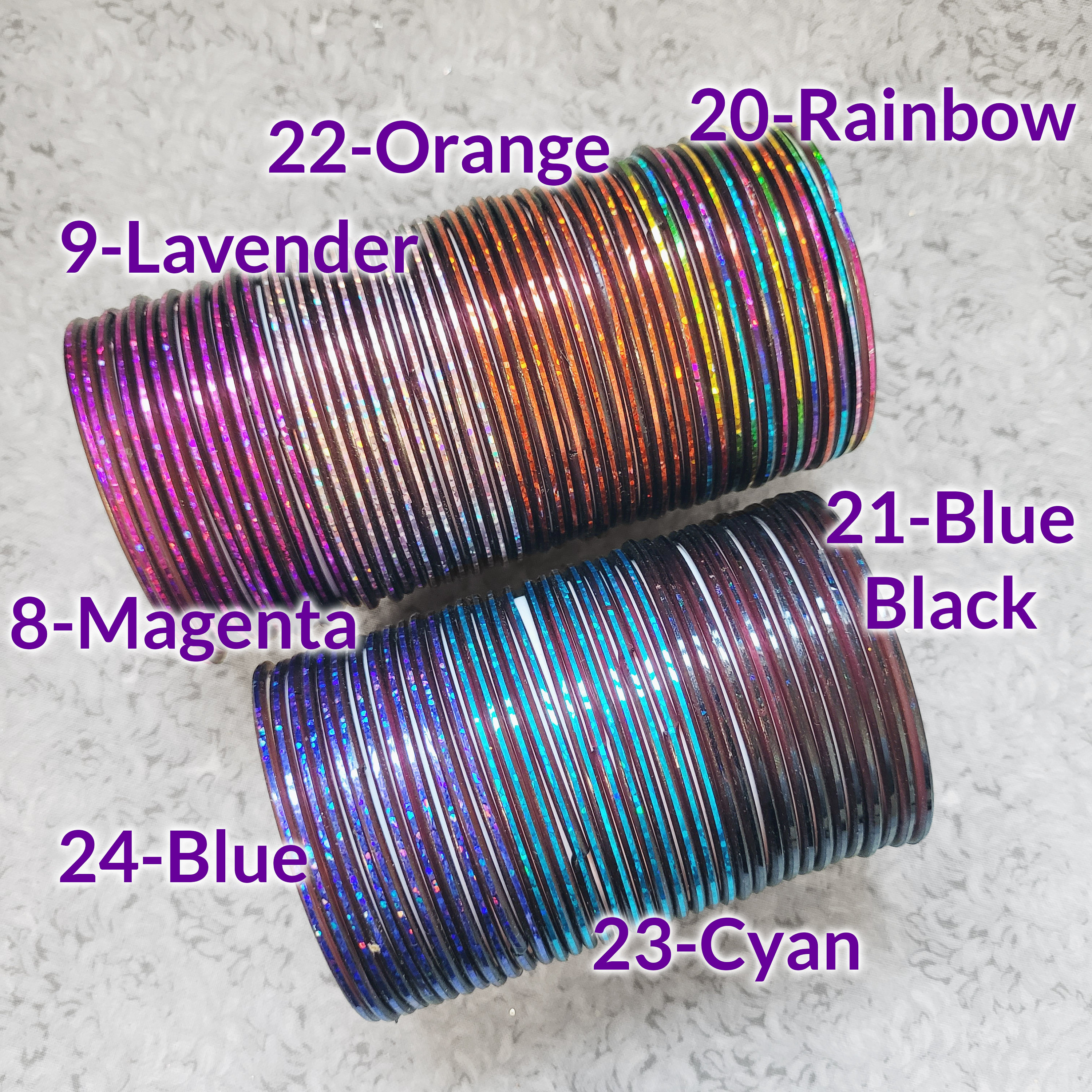 Size 2-6 Small - GLASS Bangles: Dark Base With Brilliant Holographic ...