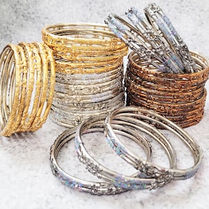 Size 2-10 ML - GLASS Bangles: End-Cap Double Bangles Wedding Style - 6 pieces  - Indian Bracelet Set - f200a