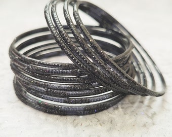 Size 2-6 Small - GLASS Bangles: Painted Base With Colored Glitter