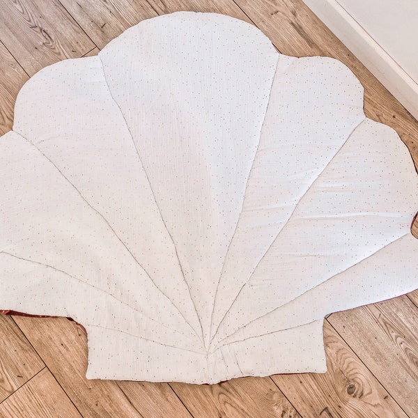 Tapis d'éveil bébé coquillage réversible  en double gaze de coton