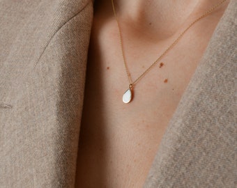 14k Gold White Enamel Teardrop Necklace, Minimalist Dainty Enamel Teardrop Pendant, Valentines Day Gift For Her