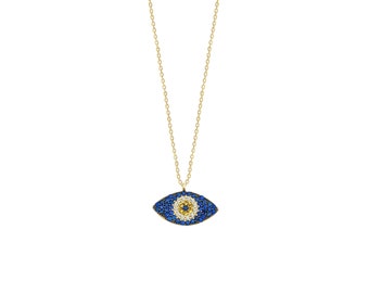 14k Gold Evil Eye Necklace, Traditional Dainty Evil Eye Pendant, Evil Eye Jewelry, Valentines Day Gift for Her