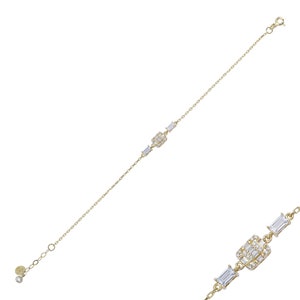 14k Gold Baguette Bracelet, Dainty Gold Baguette Charm Bracelet, Valentines Day Gift image 5