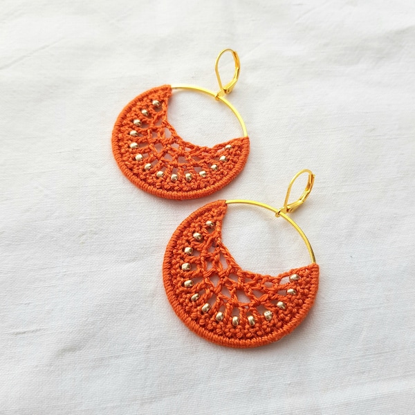 Grandes boucles d'oreilles en crochet - Créoles en crochet et perles- Boucles d'oreilles bohème