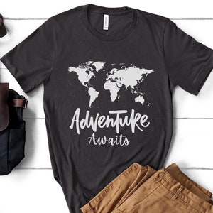 Adventure Awaits T-Shirt, Traveler Shirt, Travel Gift, Vacation Shirt, Travel Lover Gift, World Map Shirt, Airplane Mode Shirt, Explore Tee