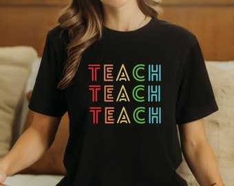 Rainbow Teacher Shirt Teacher Appreciation Gift Teacher T-shirts Teacher Gifts Retro Teacher Shirt Back To School Tee Preschool Teacher Gift
