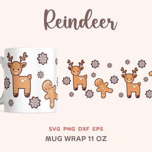 Rentier-Schneeflocken-Becher-Svg, Weihnachten 11 Unzen Becher-Verpackung für Sublimation Png, Winterbecher-Schablonen-Svg, Schnitt-Datei für Cricut