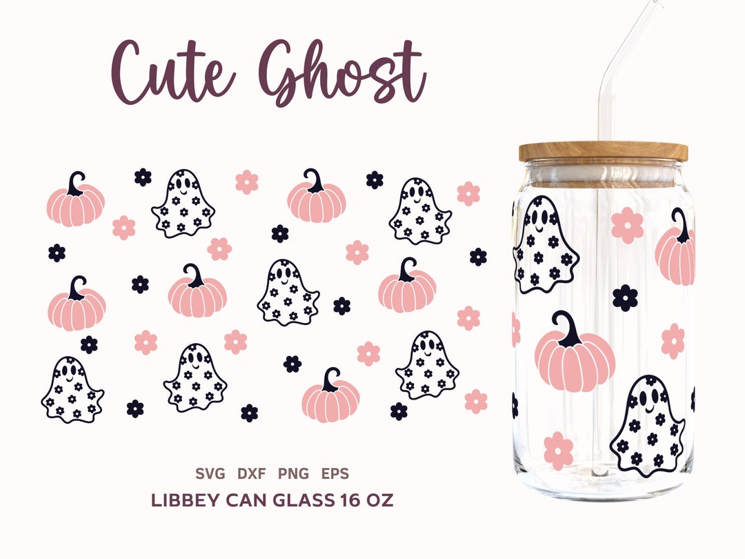GHOST PUMPKIN SVG Wrap for Libbey 16oz Can Glass, Retro Halloween Svg ...