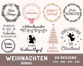 20 German Christmas Plotter Files SVG, Frohe Weihnachten PNG, Weihnachten Plotterdatei, Christmas Bundle SVG, Winter Svg